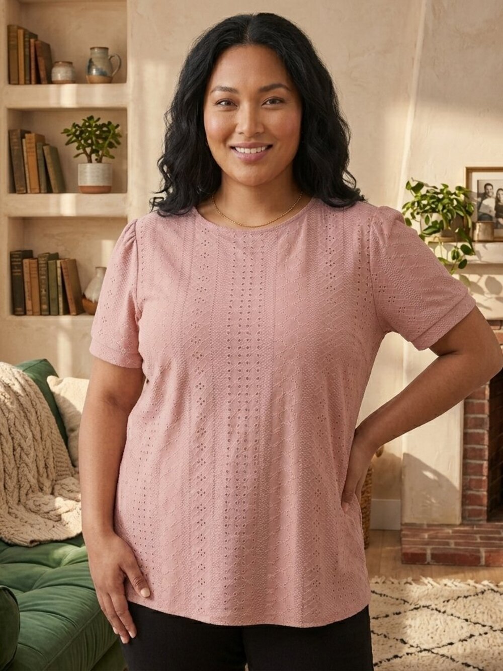 Beecarchil Eyelet Short Sleeve Top Size XL